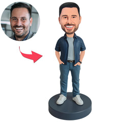Mann in blauer Kurzarmjacke Benutzerdefinierte Bobbleheads