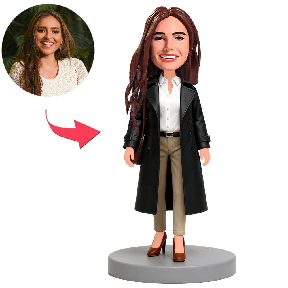 Frau im schwarzen Trenchcoat Benutzerdefinierte Bobbleheads