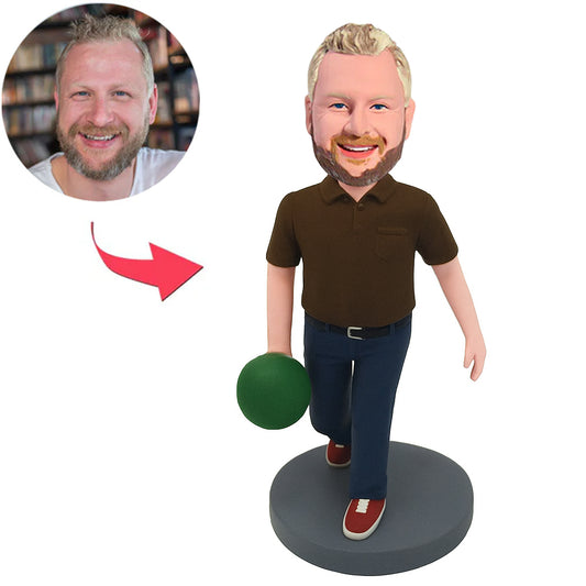 Mann spielt Bowling Kundenspezifische Bobbleheads addieren Text