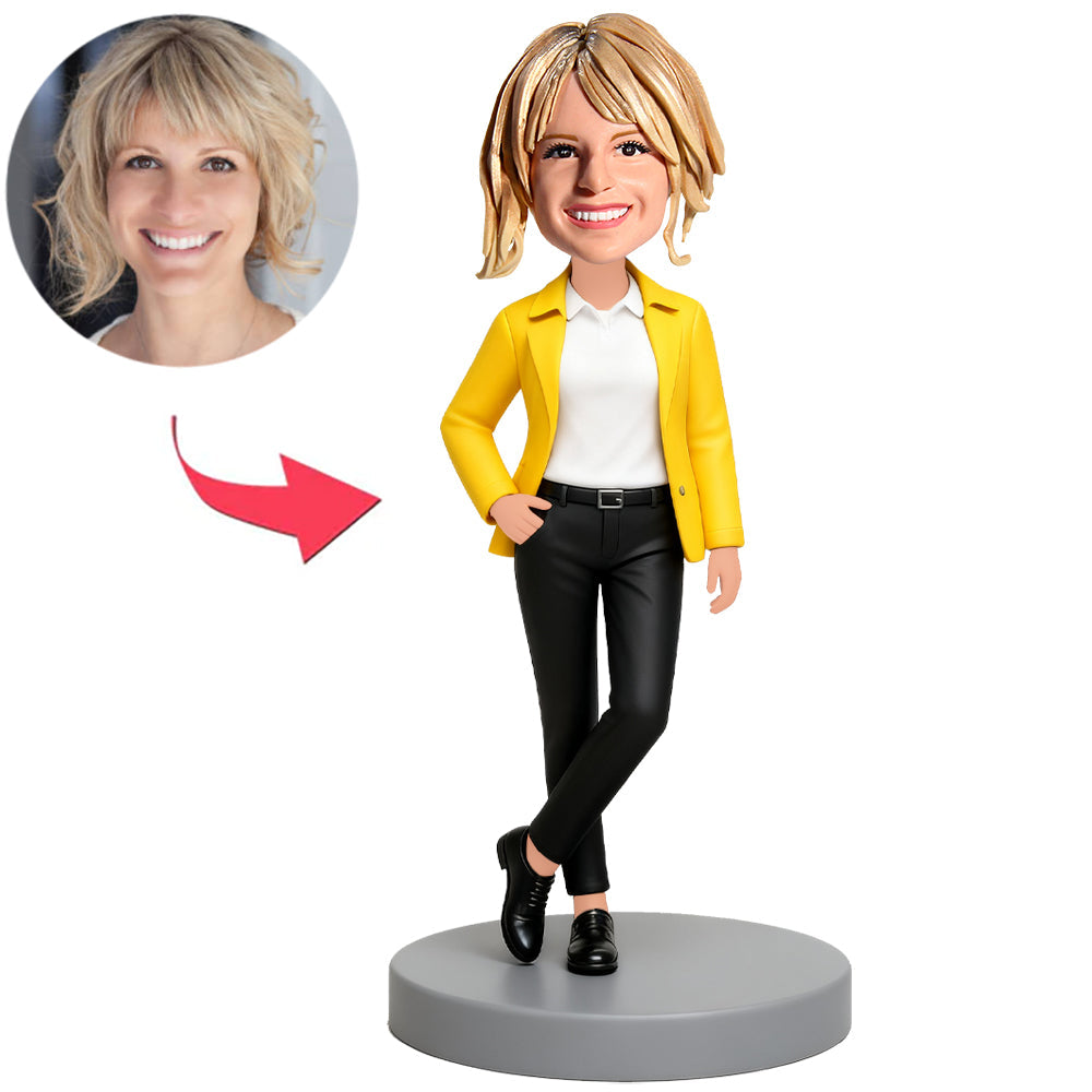 Mädchen in der gelben Jacke Benutzerdefinierte Bobbleheads