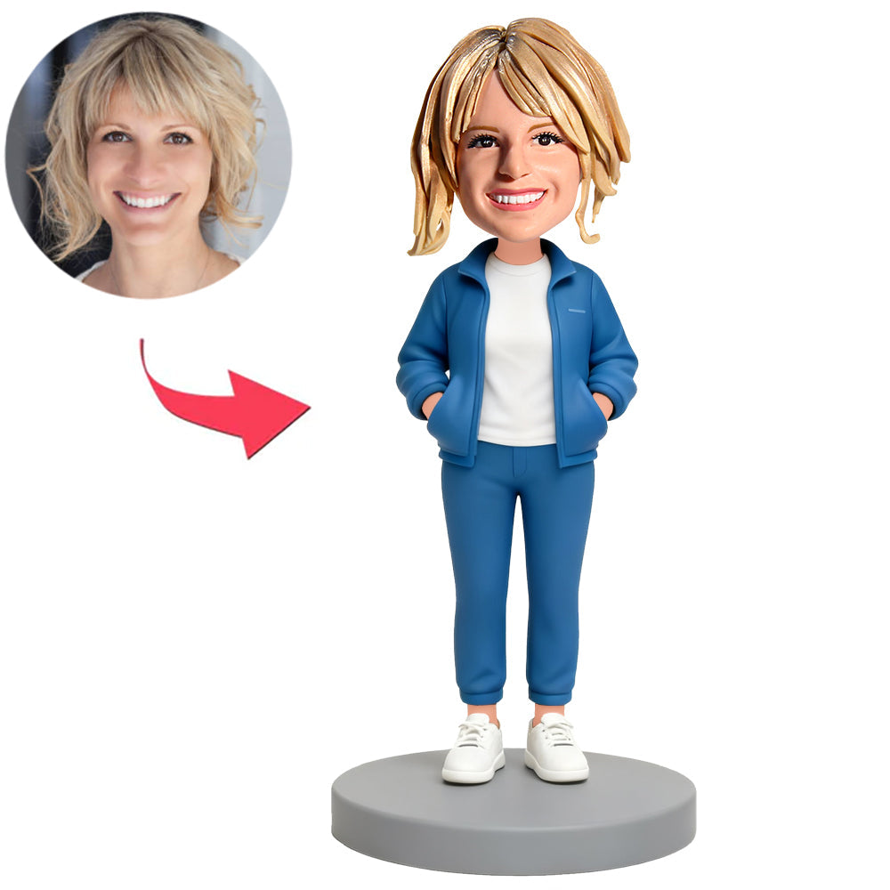 Frau im blauen Mantel Benutzerdefinierte Bobbleheads