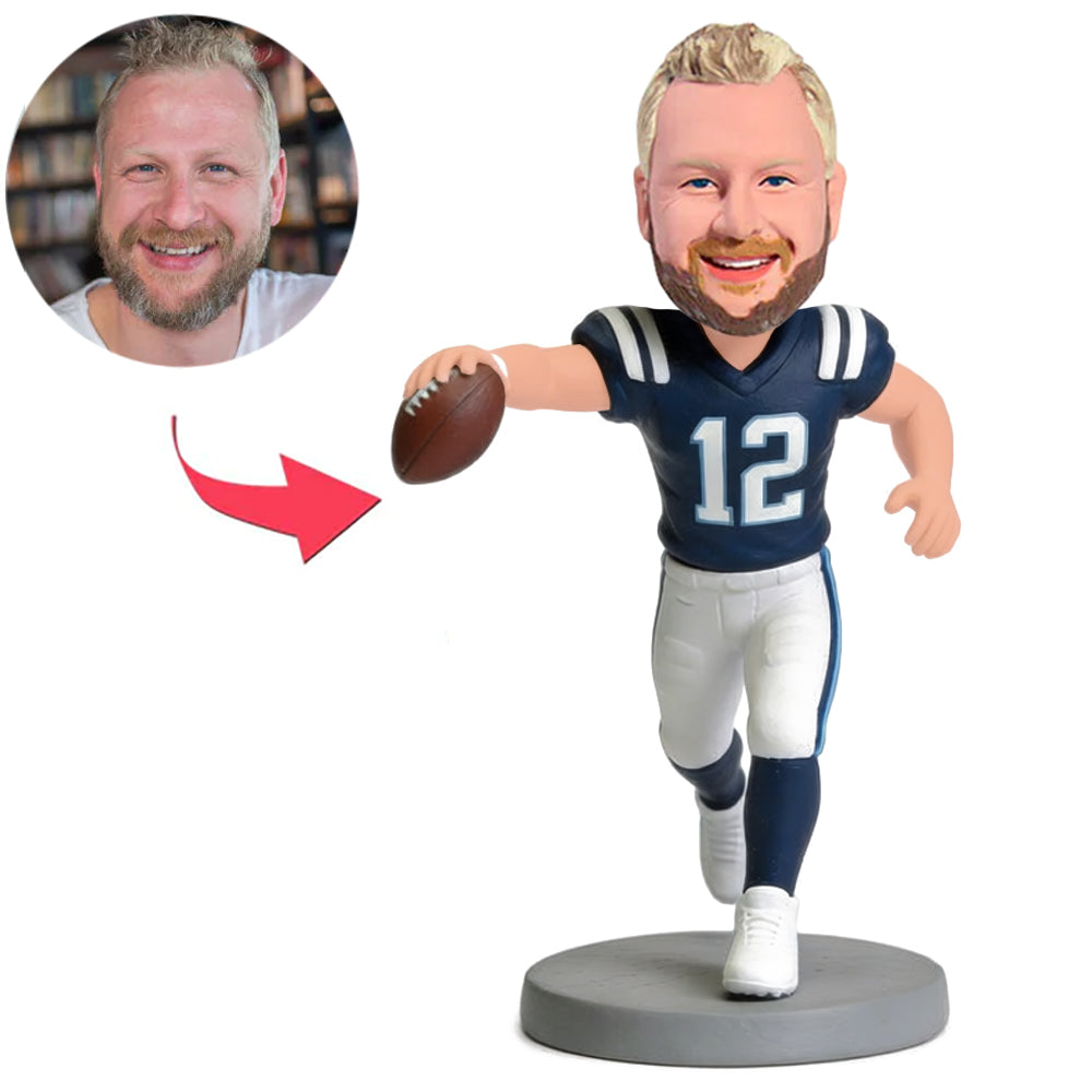 Spieler im blauen Rugby-Trikot mit der Nummer 12 Benutzerdefinierte Bobbleheads