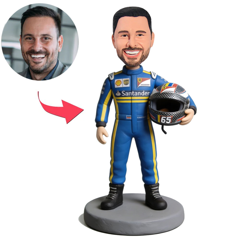 Athlet im blauen Rennanzug Benutzerdefinierte Bobbleheads