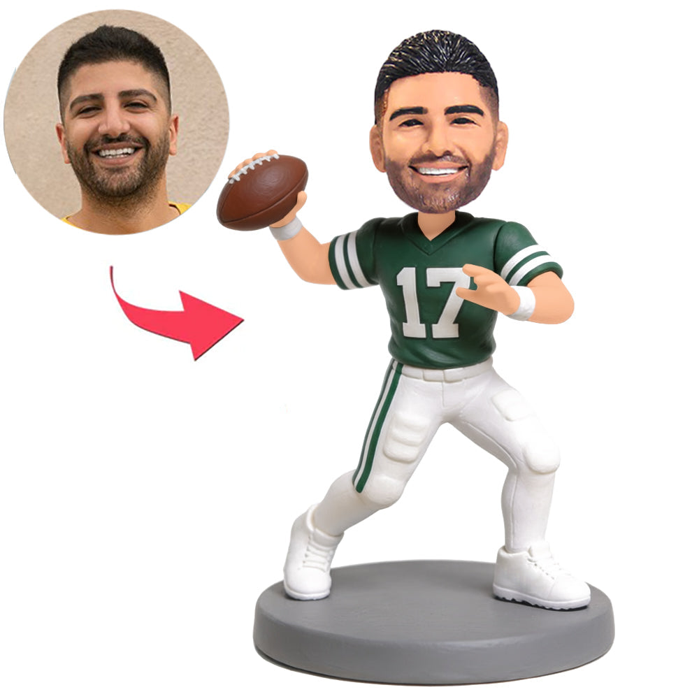 Sportler mit grüner Rugby-Uniform Benutzerdefinierte Bobbleheads