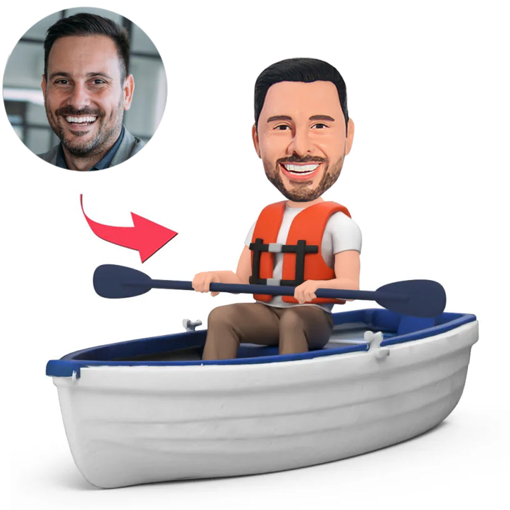 Männer in Schwimmwesten rudern Boote Benutzerdefinierte Bobbleheads