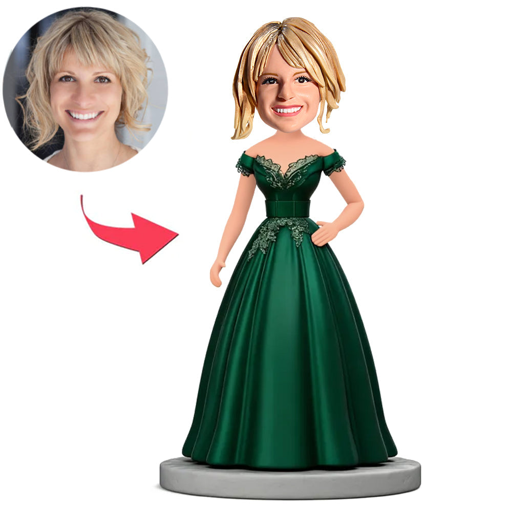 Elegante Frau im grünen Kleid Benutzerdefinierte Bobbleheads