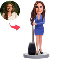 Stewardess im blauen Anzug Kundenspezifische Bobbleheads addieren Text