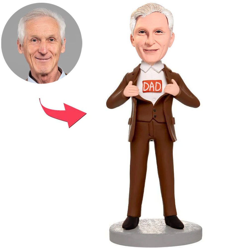 Business-Vater im braunen Anzug Kundenspezifische Bobbleheads addieren Text