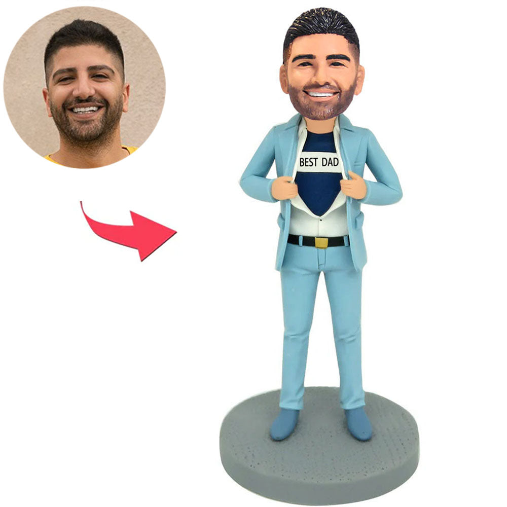 Blauer Business-Anzug Bester Papa Kundenspezifische Bobbleheads addieren Text