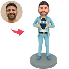 Blauer Business-Anzug Bester Papa Kundenspezifische Bobbleheads addieren Text