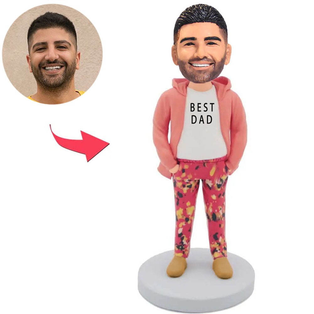 Rosa Kapuzenpullover Bester Papa Kundenspezifische Bobbleheads addieren Text