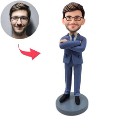 Blauer Anzug-Abnutzungs-Geschäftsmann-kundenspezifische Wackelkopf Bobbleheads