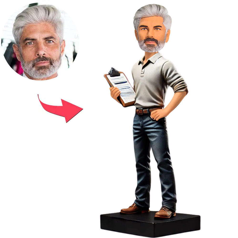 Kundenspezifischer Bobbleheads Chef hält Notizbuch