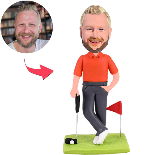 Kundenspezifischer Bobbleheads-Golfplatz-Mann mit graviertem Text