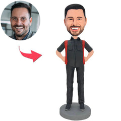 Mann im schwarzen Anzug Kundenspezifische Bobbleheads mit eingraviertem Text