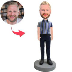 Mann im gestreiften Hemd Kundenspezifische Bobbleheads mit eingraviertem Text