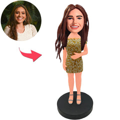 Temperament Frau im Kleid mit Leopardenmuster Kundenspezifische Bobbleheads mit eingraviertem Text