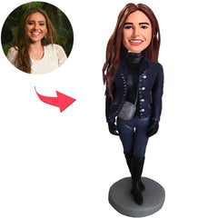 Schwarzer Anzug Cool Woman Kundenspezifische Bobbleheads mit graviertem Text