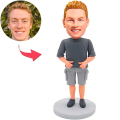 Grauer Anzug-lässiger Mann-kundenspezifische Bobbleheads addieren Text