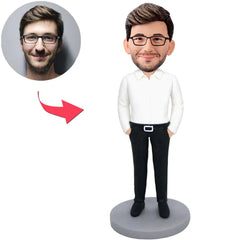 Schwarze Hosen-Geschäftsmann-kundenspezifische Bobbleheads addieren Text