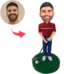 Der Golfspieler, der kundenspezifische Bobbleheads aufwirft, addieren Text