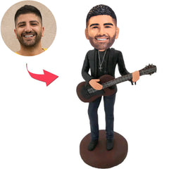 Cooles schwarzes Anzugs-Mann-Spiel die Gitarren-kundenspezifischen Bobbleheads addieren Text