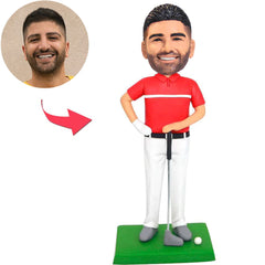 Roter Hemd-Golfspieler-kundenspezifische Bobbleheads addieren Text