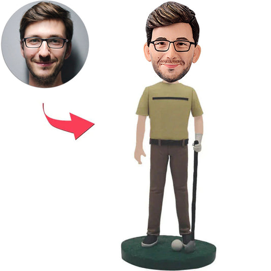 Golfspieler-coole Mann-kundenspezifische Bobbleheads addieren Text