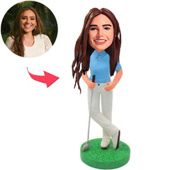 Weibliche Golfspieler-kundenspezifische Bobbleheads addieren Text