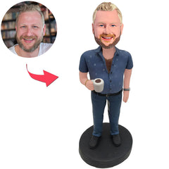 Kundenspezifischer Bobbleheads-Mann, der Kaffeetasse hält, addieren Text