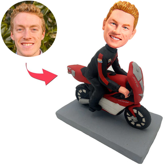Kundenspezifischer Bobbleheads-Motorradfahrer addieren Text