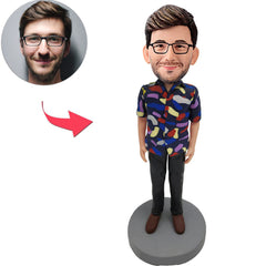 Kundenspezifischer Bobbleheads-Hawaii-Hemd-Mann addieren Text