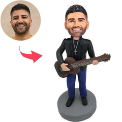 Kundenspezifischer Bobbleheads-Mann, der die Gitarre spielt, addieren Text