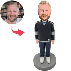 Kundenspezifischer Bobbleheads-cooler Mann in der Strickjacke addieren Text