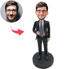 Kundenspezifischer Bobbleheads cooler Geschäftsmann-Chef addieren Text