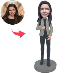 Coole Geschäftsfrau-kundenspezifische Bobbleheads addieren Text
