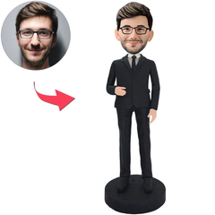 Schwarzer Anzugs-Geschäfts-cooler Mann-Richter-kundenspezifische Bobbleheads addieren Text