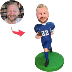 Der in blau bekleidete footballspieler Kundenspezifische Bobbleheads mit eingraviertem Text