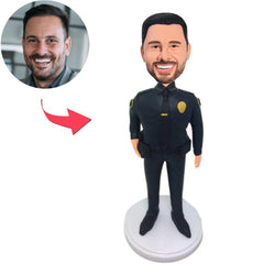 Polizist im schwarzen Anzug Benutzerdefinierte Bobbleheads mit eingraviertem Text