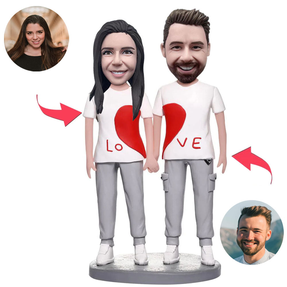 Freizeitkleidungs-LIEBE-Paar-kundenspezifischer Wackelkopf Bobbleheads addieren Text