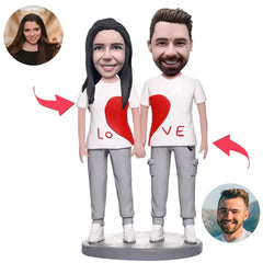 Freizeitkleidungs-LIEBE-Paar-kundenspezifischer Wackelkopf Bobbleheads addieren Text