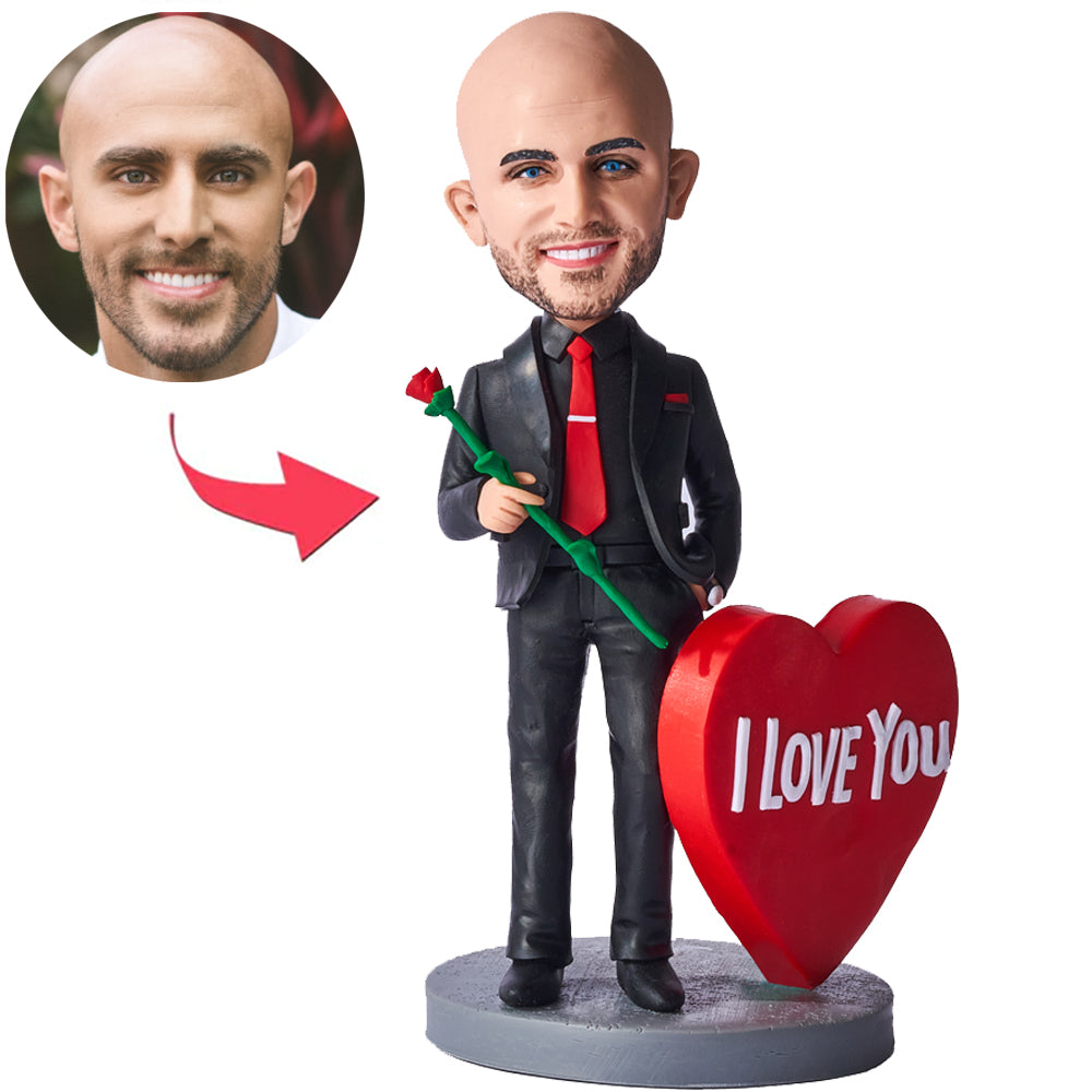 Ich liebe dich, Herz, cooler Mann Kundenspezifische Bobbleheads addieren Text