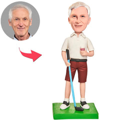 Halten eines Wasserglas-Golfers Kundenspezifische Bobbleheads addieren Text