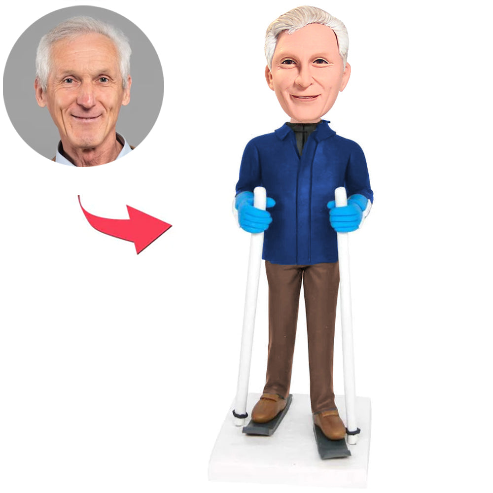 Skifahren, alter Mann Kundenspezifische Bobbleheads addieren Text