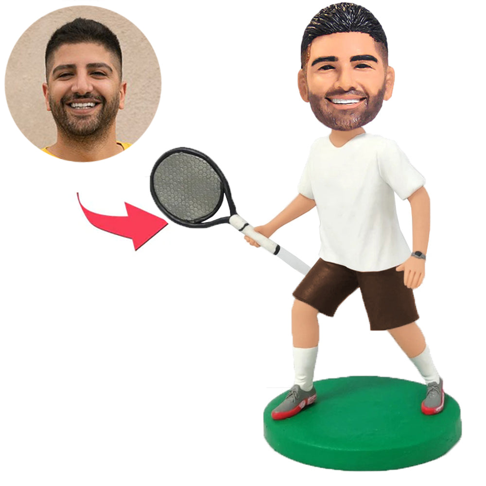 Tennis-glücklicher Spieler Kundenspezifische Bobbleheads addieren Text