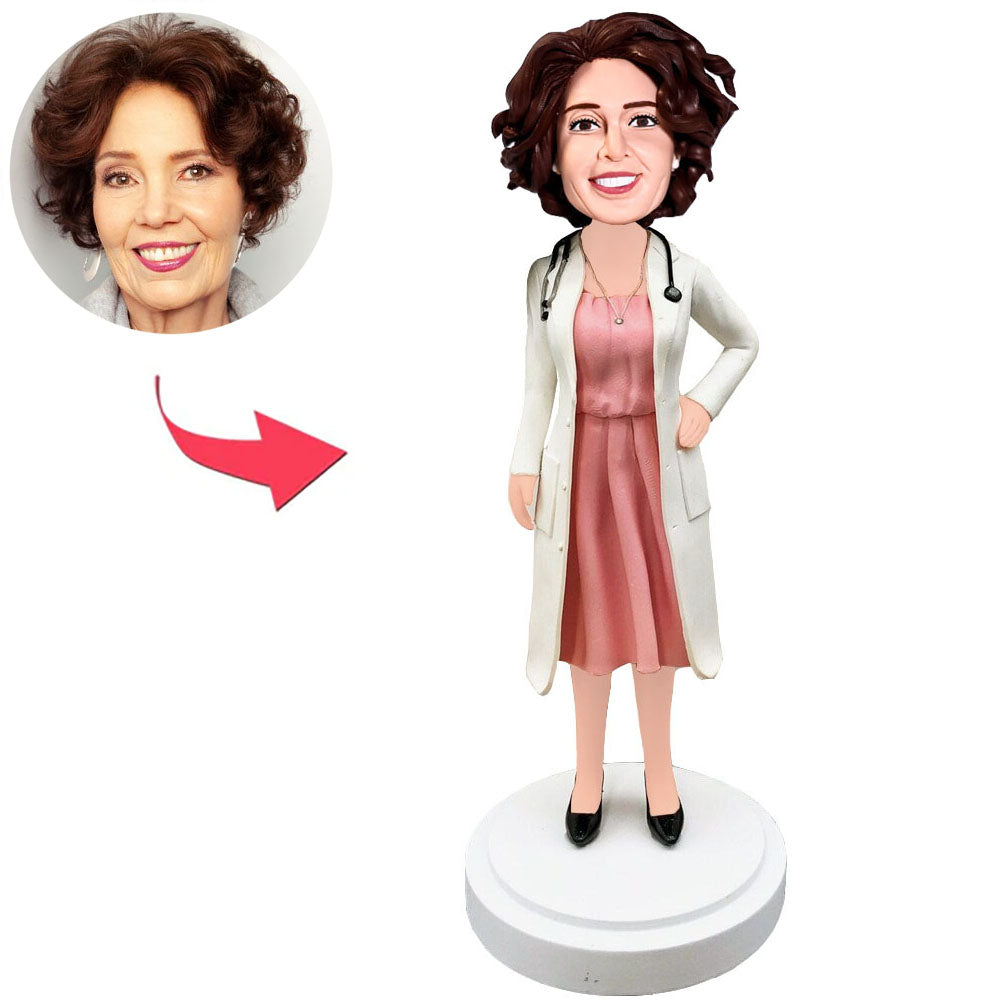 Rosafarbenes Kleid, Ärztin Kundenspezifische Bobbleheads addieren Text