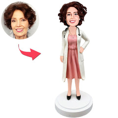 Rosafarbenes Kleid, Ärztin Kundenspezifische Bobbleheads addieren Text