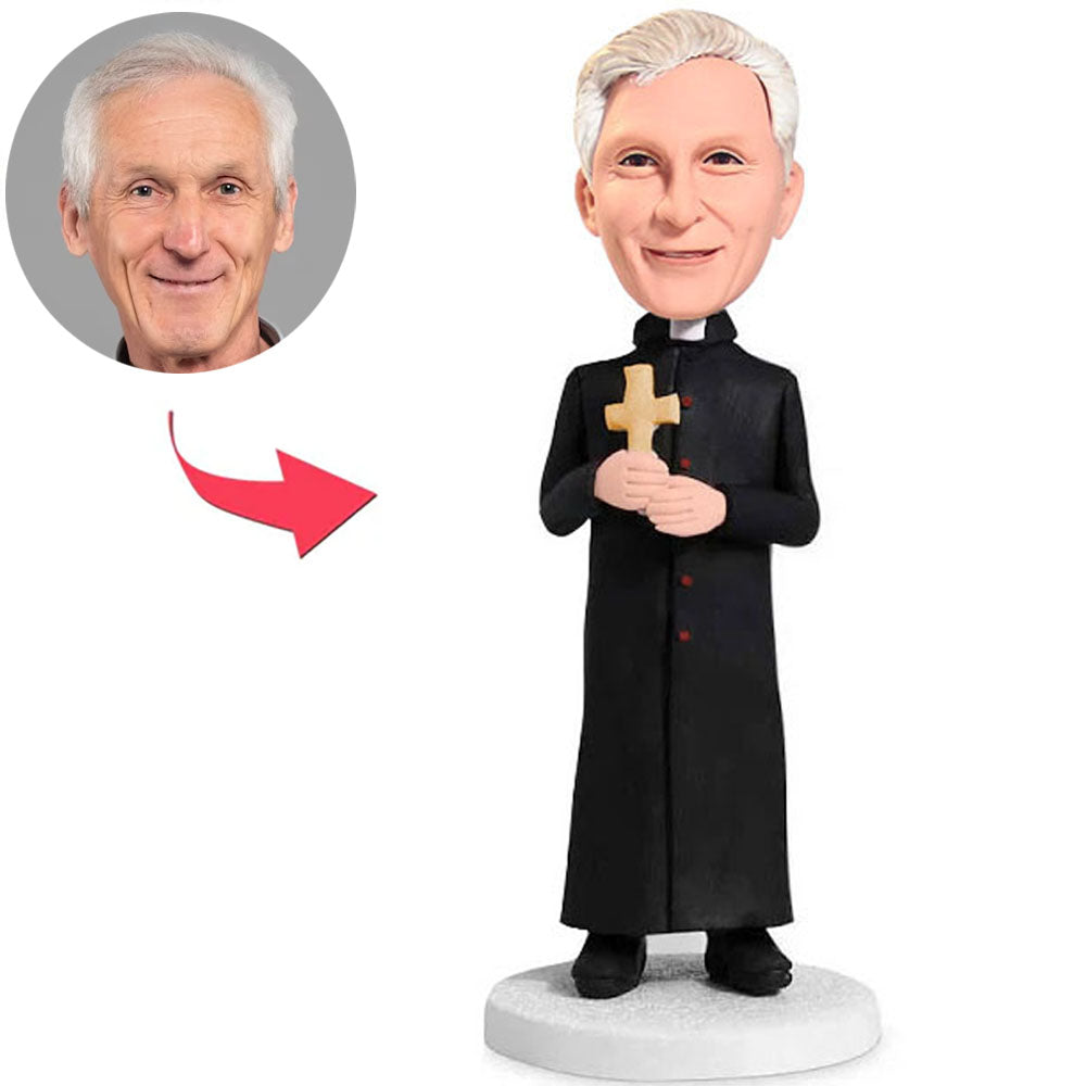 Priester hält ein Kreuz kundenspezifische Bobbleheads Text hinzufügen