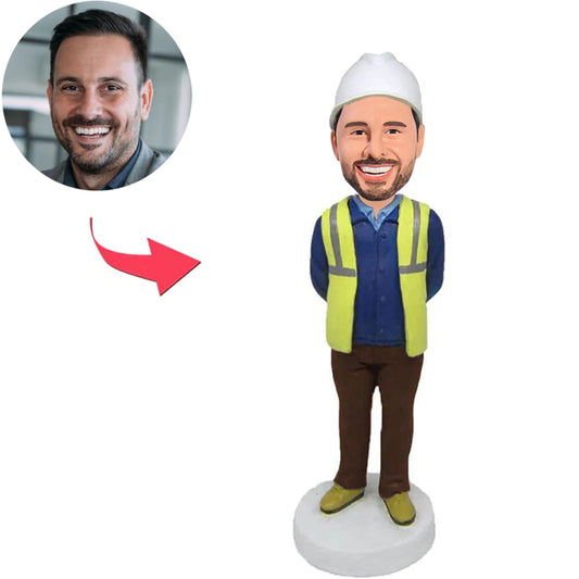 Forscher Kundenspezifische Bobbleheads mit graviertem Text  Tragen Sie einen Schutzhelm