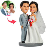 Hochzeitspaar Hochzeitskleid Kundenspezifische Bobbleheads mit eingraviertem Text